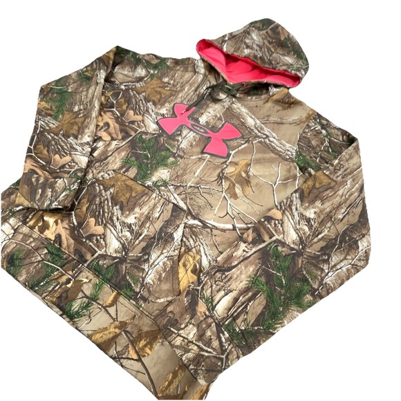 Under Armor Hoodie Women Medium Camo Pink Sweatshirt Sweater Semi Fit Real Tree - Picture 2 of 9